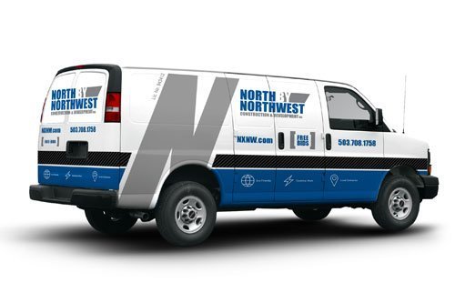Vehicle wrap design for a building contractor.